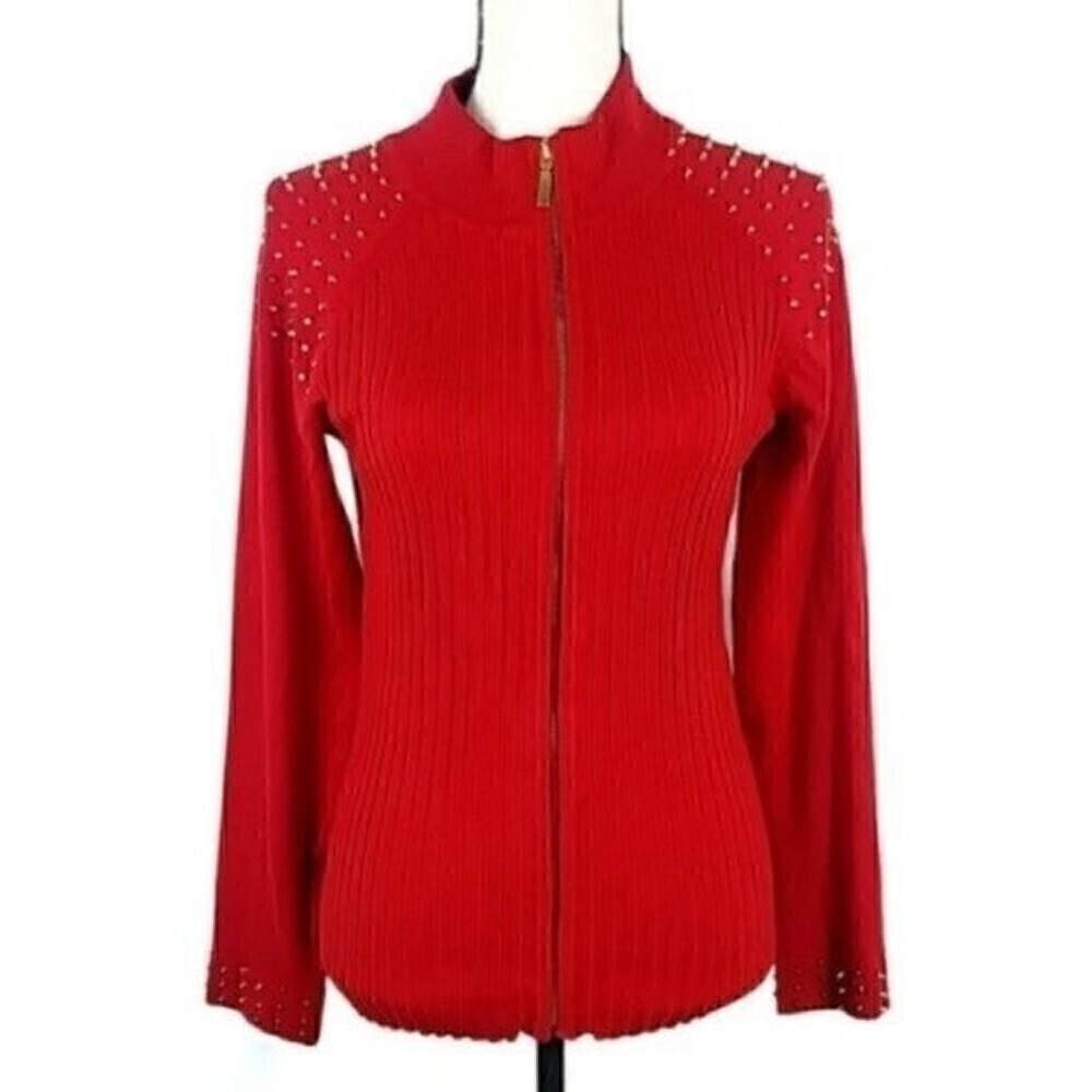 Embellished Fontana Red Cardigan Sweater Jacket